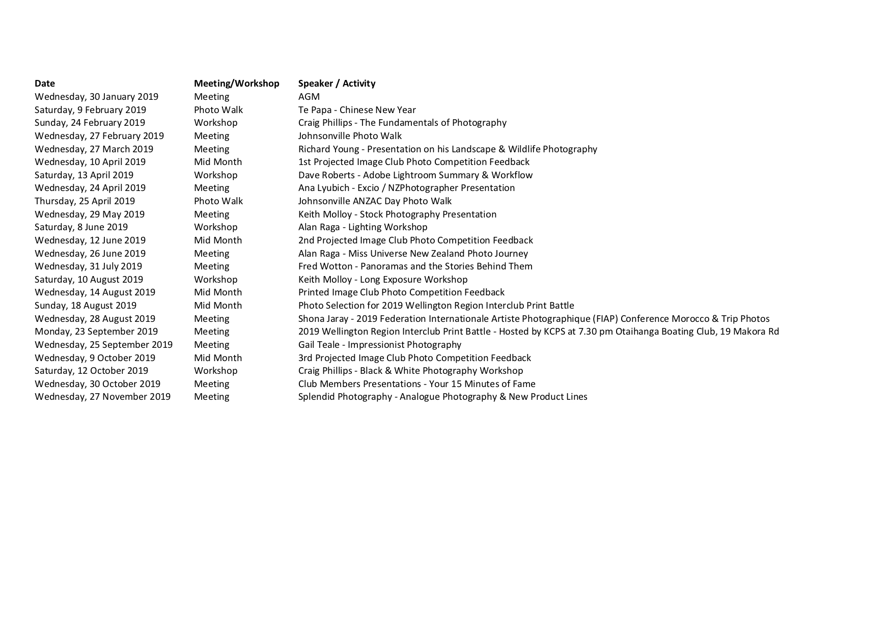 JCC Activity Schedule 2019 - Rev 10-09